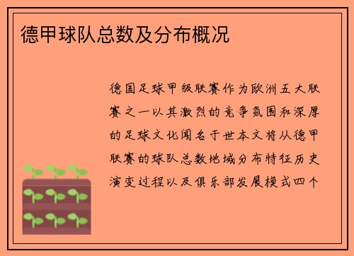 德甲球队总数及分布概况